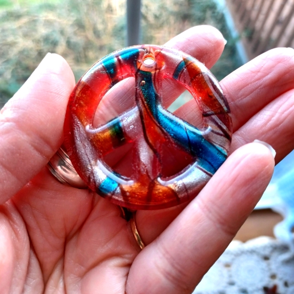 Glass Peace Symbol Necklace Pendant